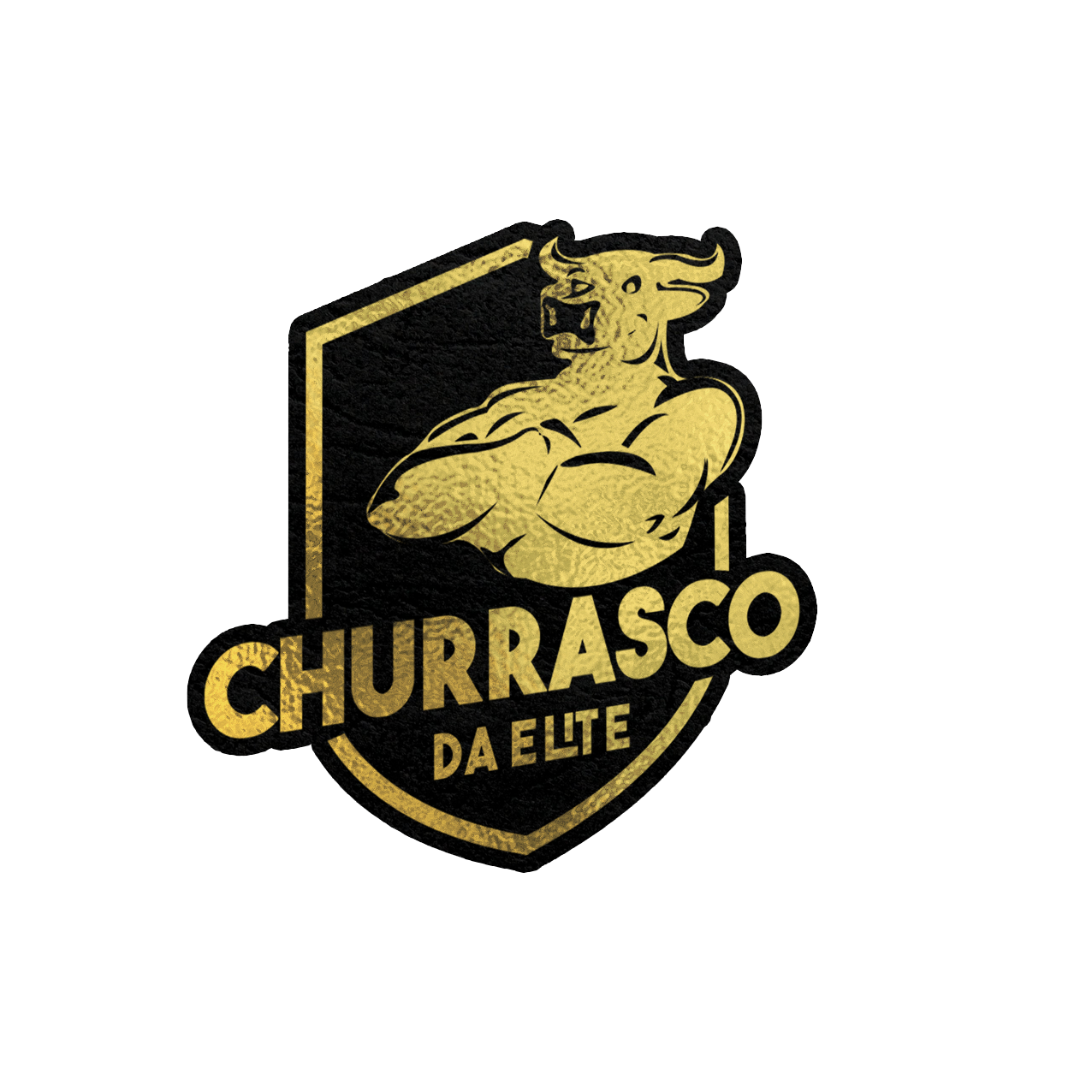 Churrasco da Elite — Logotipo dourado com touro e escudo